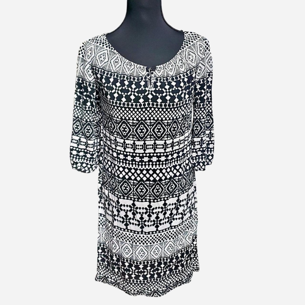 Y2K Mossimo Shift Dress Womens XS Black & White Geometric Print Boho Whimsygoth
